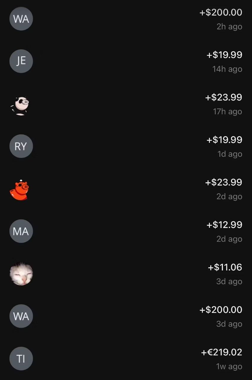Live incoming payments
